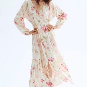 H&M Floral Long Sleeve Dress - Pink and Cream